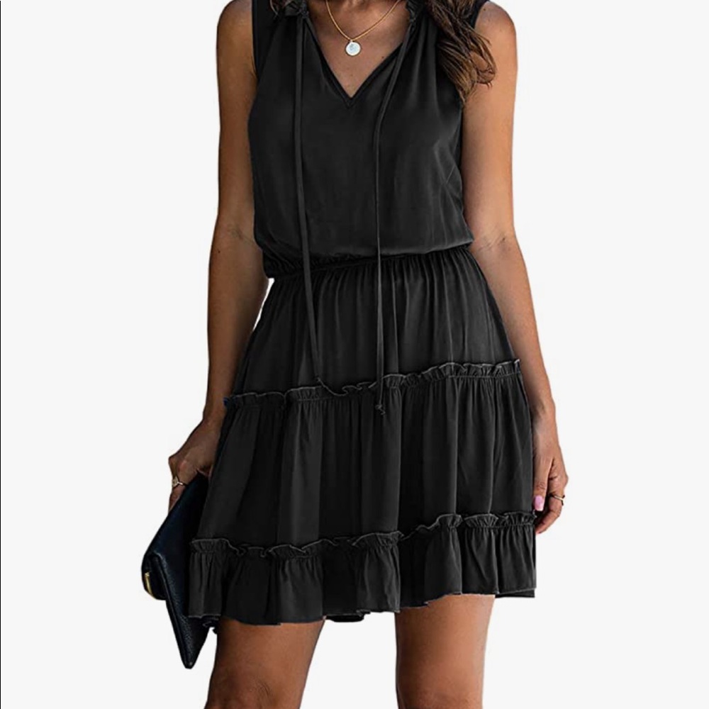 COPY - Women’ Black Tiered Ruffle Mini Short Tank Dress Casual V Neck Sleeveless